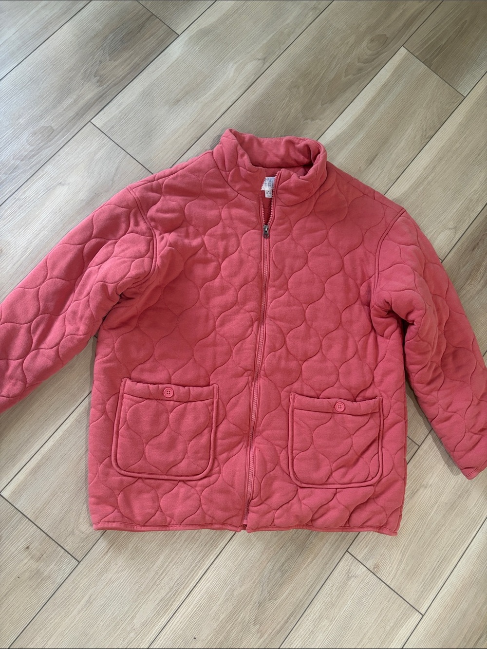 Time and Tru Quilted Coral Pink Full-Zip Puffer Jacket